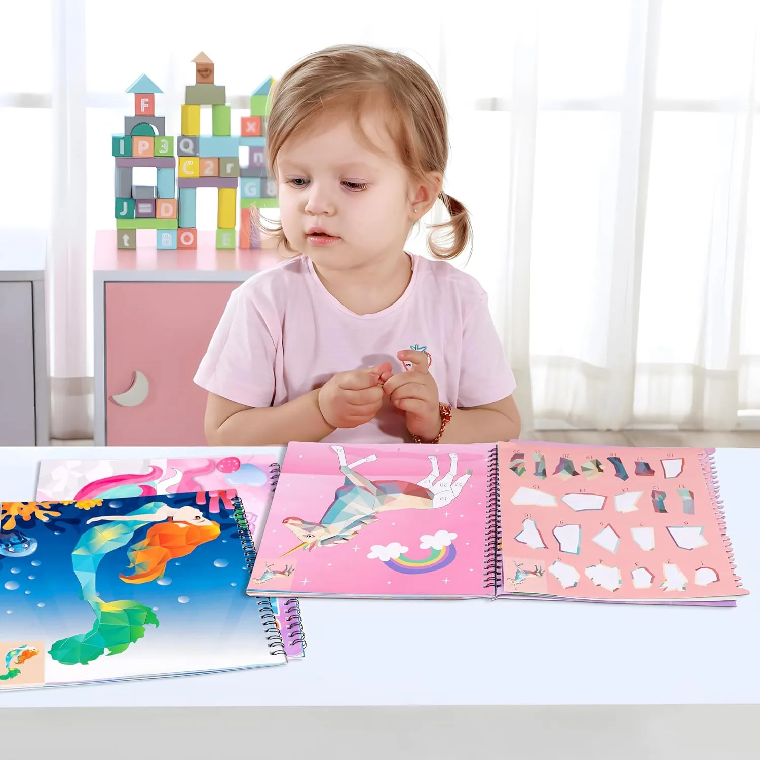 90shine 4PCS Sticker Books for Kids Ages 4-8 Sea-Maid Horned Horse Zoo Pet Themed Designs Party Gift Create 44 Pictures
