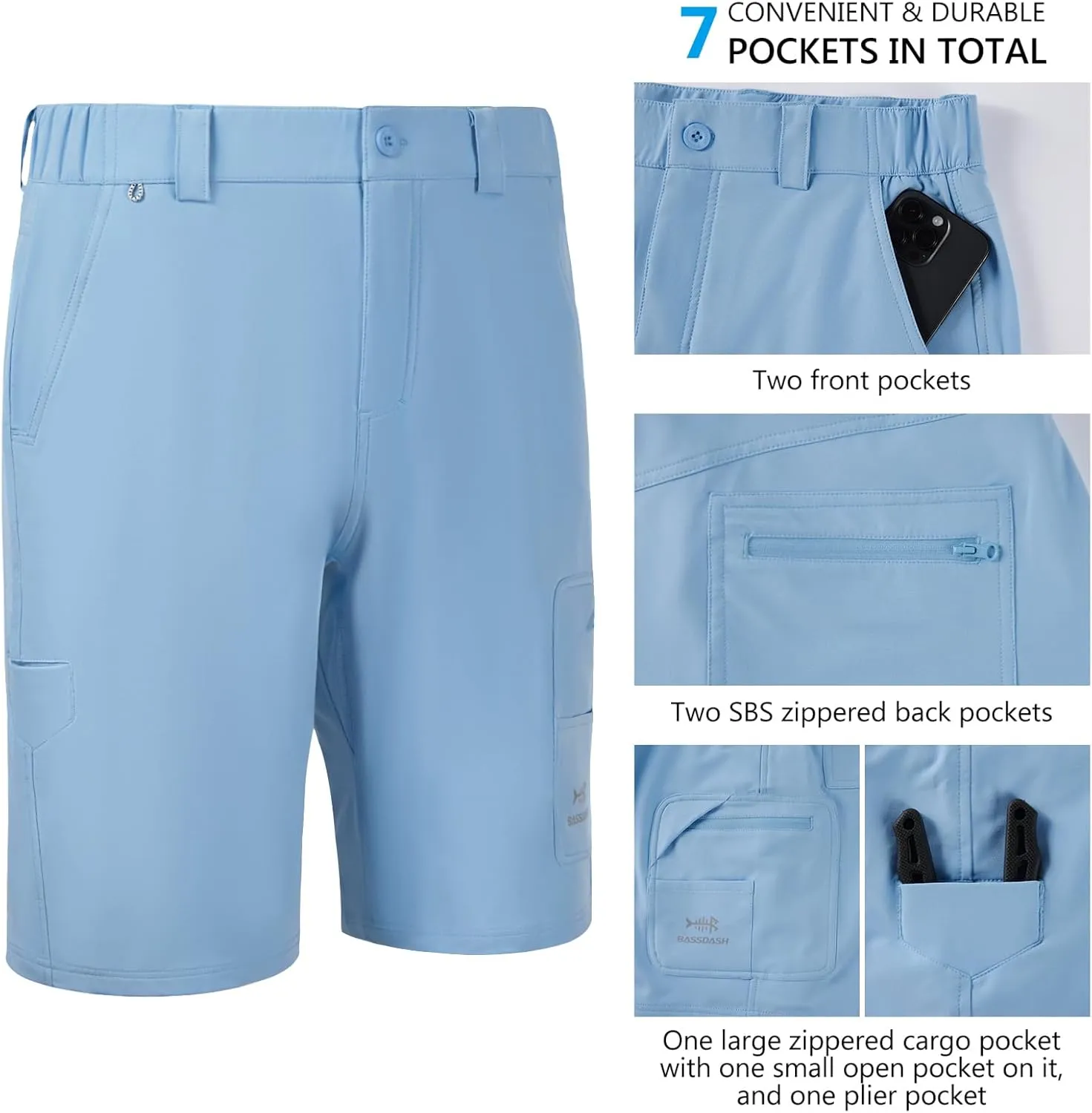 BASSDASH 10.5?? Mens Fishing Cargo Shorts Quick Dry UPF 50  Water Resistant FP01M