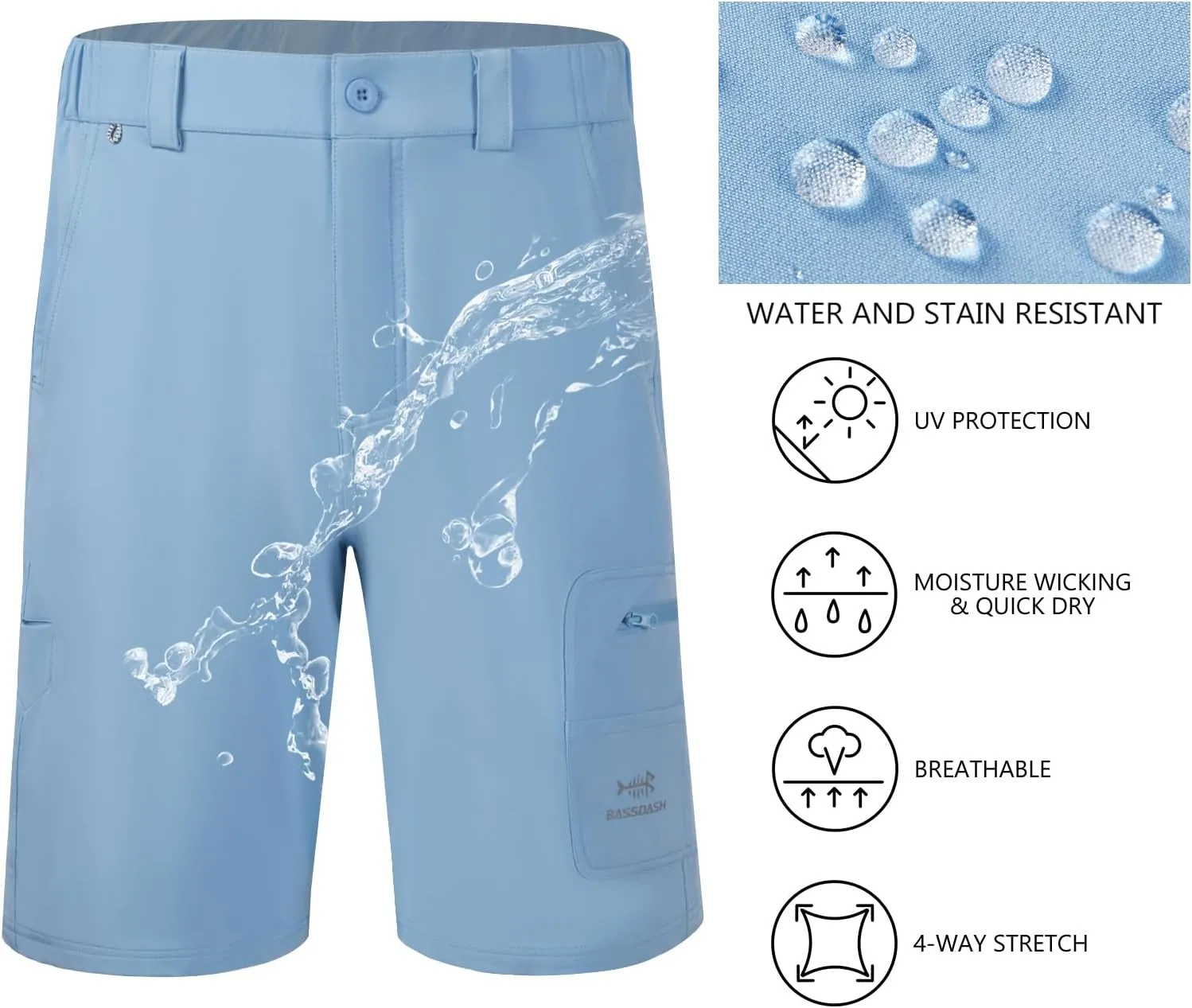 BASSDASH 10.5?? Mens Fishing Cargo Shorts Quick Dry UPF 50  Water Resistant FP01M