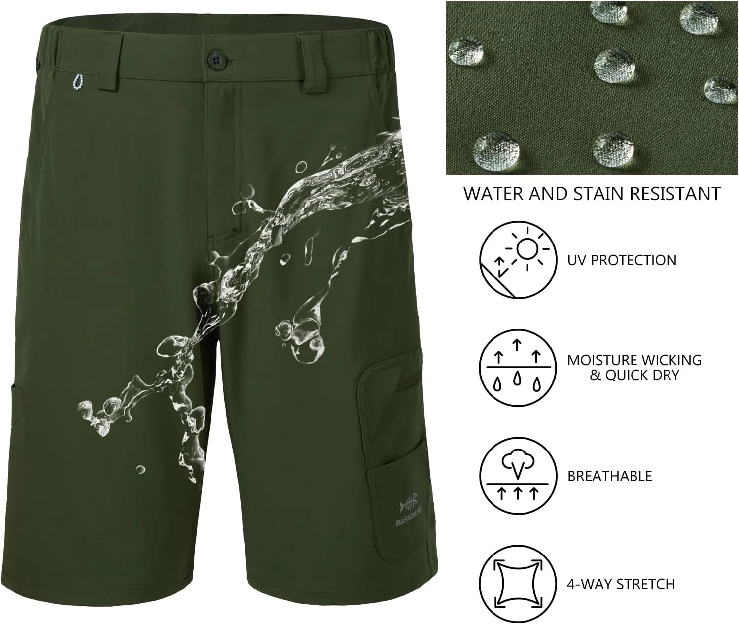 BASSDASH 10.5?? Mens Fishing Cargo Shorts Quick Dry UPF 50  Water Resistant FP01M