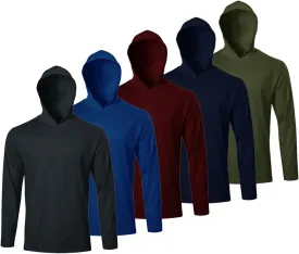 Facitisu Men Long Sleeve Tee Shirts with Hooded 5 Pack Athletic Pullover Dry Fit Sweatshirts Gym Hoodies