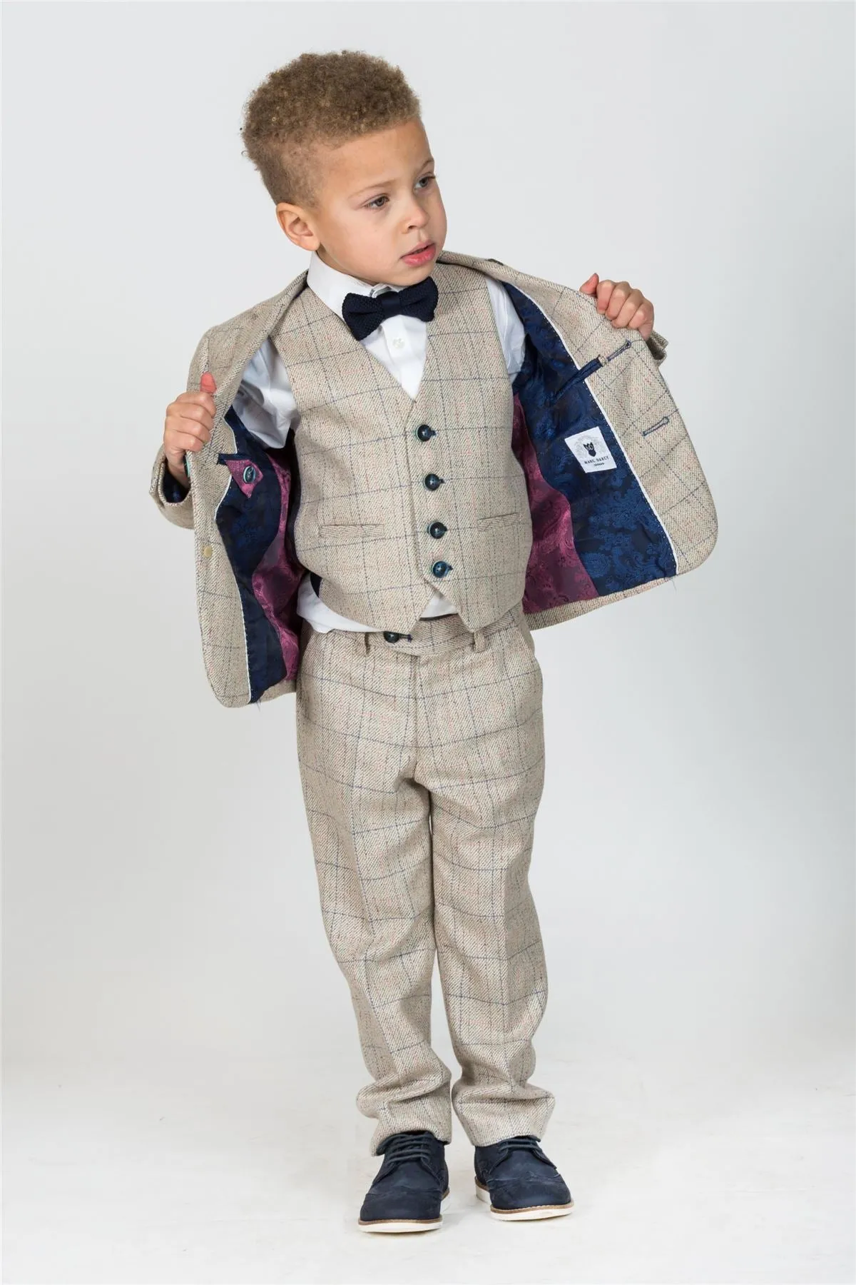 HARDING - Childrens Cream Tweed Check Three Piece Suit