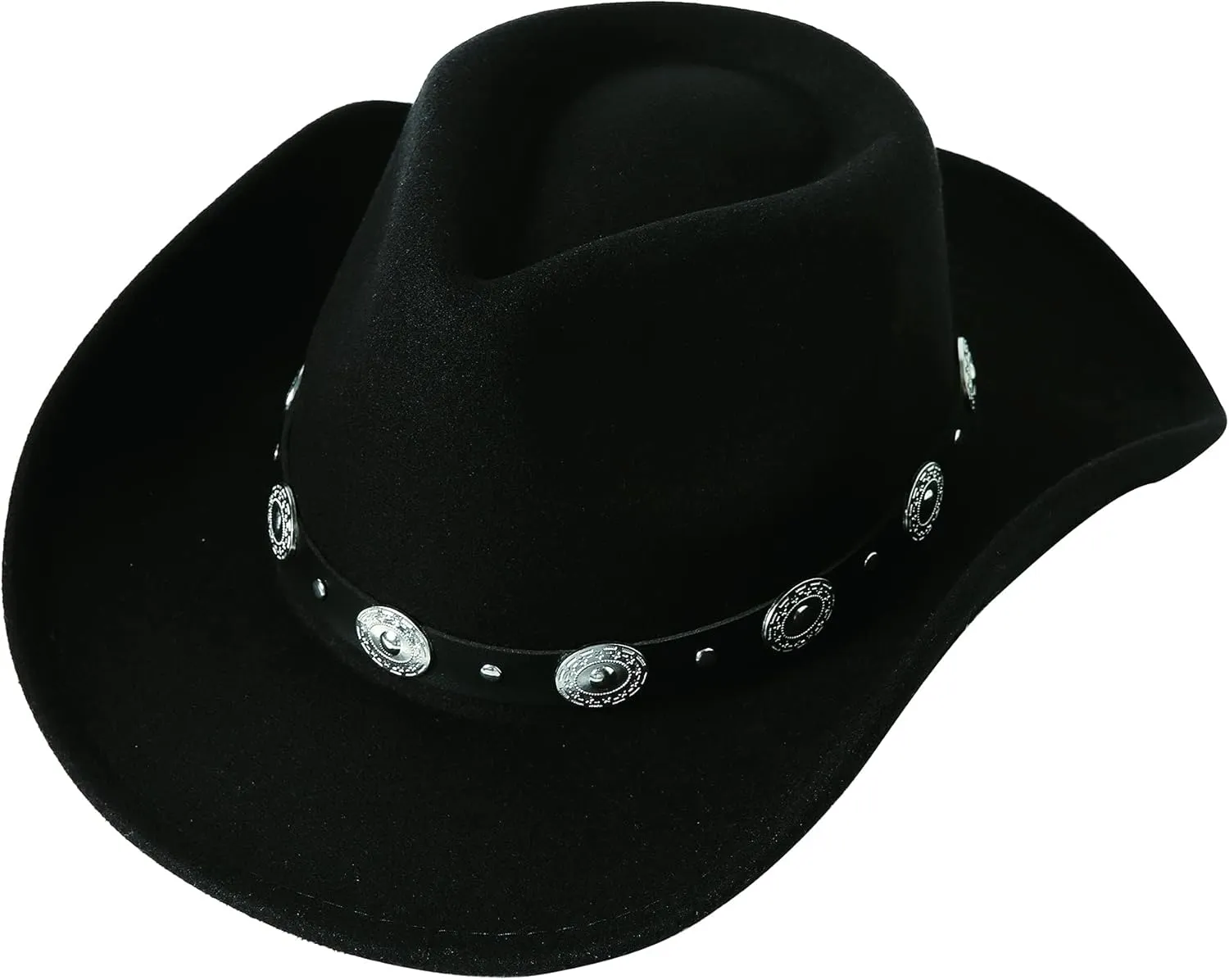 Lanzom Women Men Felt Wide Brim Western Cowboy Hats Belt Buckle Panama Hat