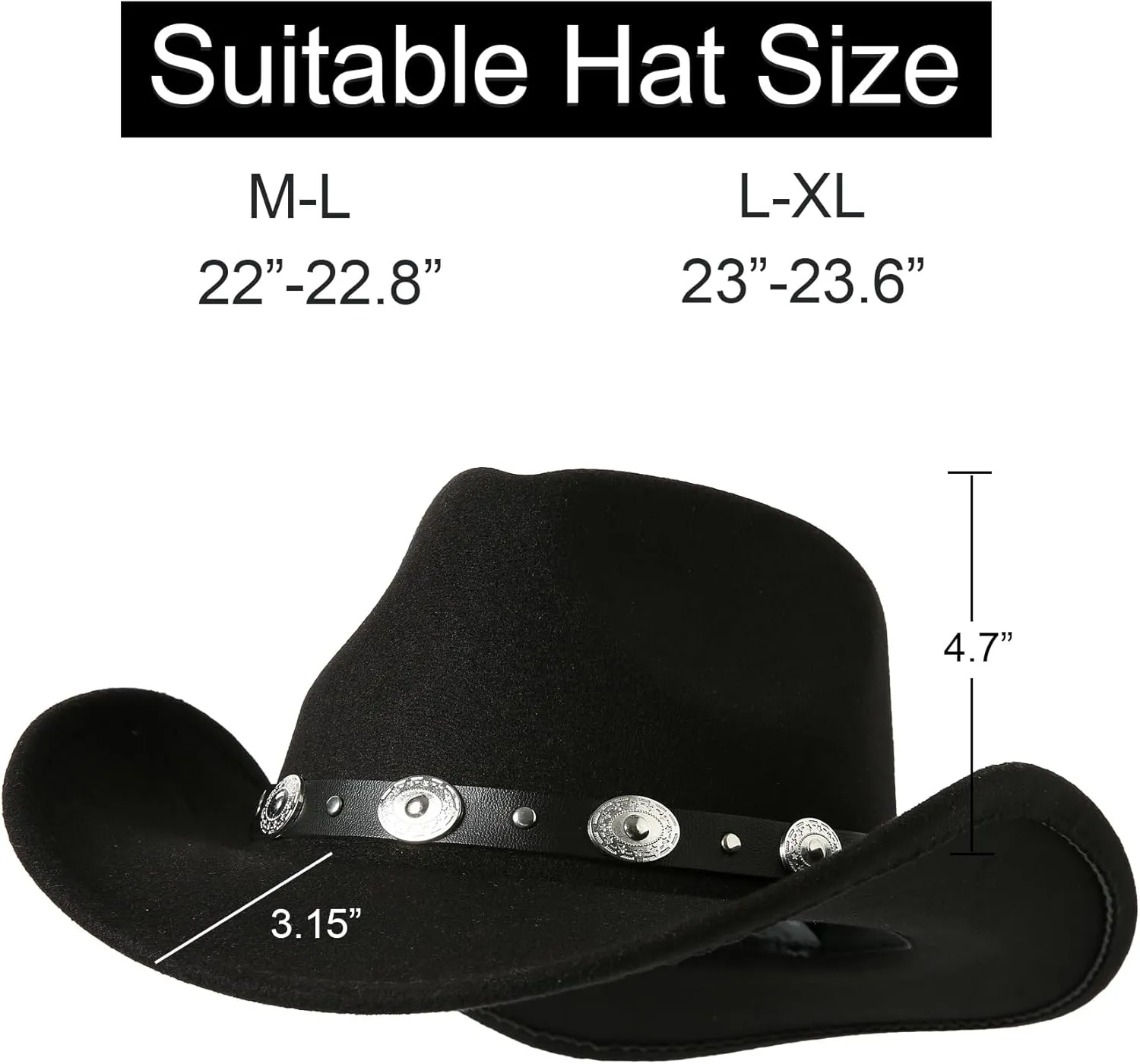 Lanzom Women Men Felt Wide Brim Western Cowboy Hats Belt Buckle Panama Hat