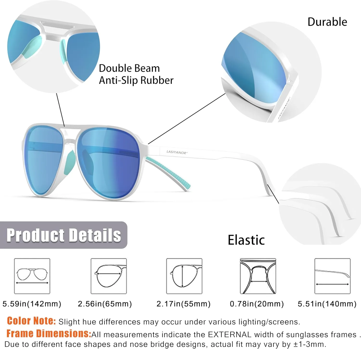 Lasiyanor Lightweight TAC Polarized Tinted Classic Vintage Retro 70s Sunglasses, TR-90 Frame for Women Men, UV 400 Protection