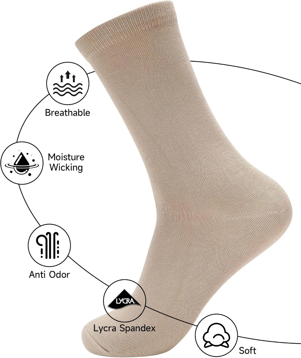 Men's Dress Socks Combed Cotton Anti Odor Quick Dry Moisture Wikcing Size 8-13 Crew Socks