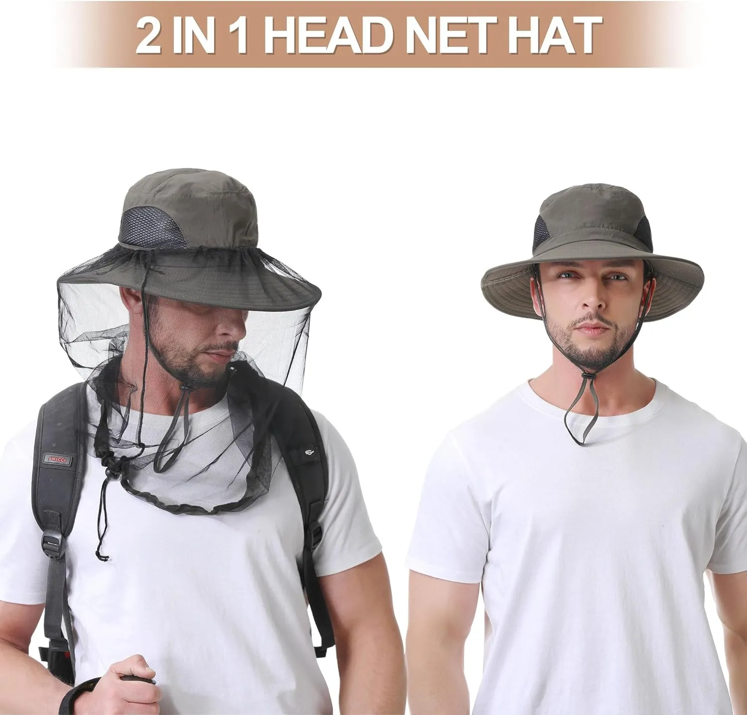 Mosquito Net Hat - Safari Sun Visor Hat with Removable Bug Net for Outdoor Men and Women