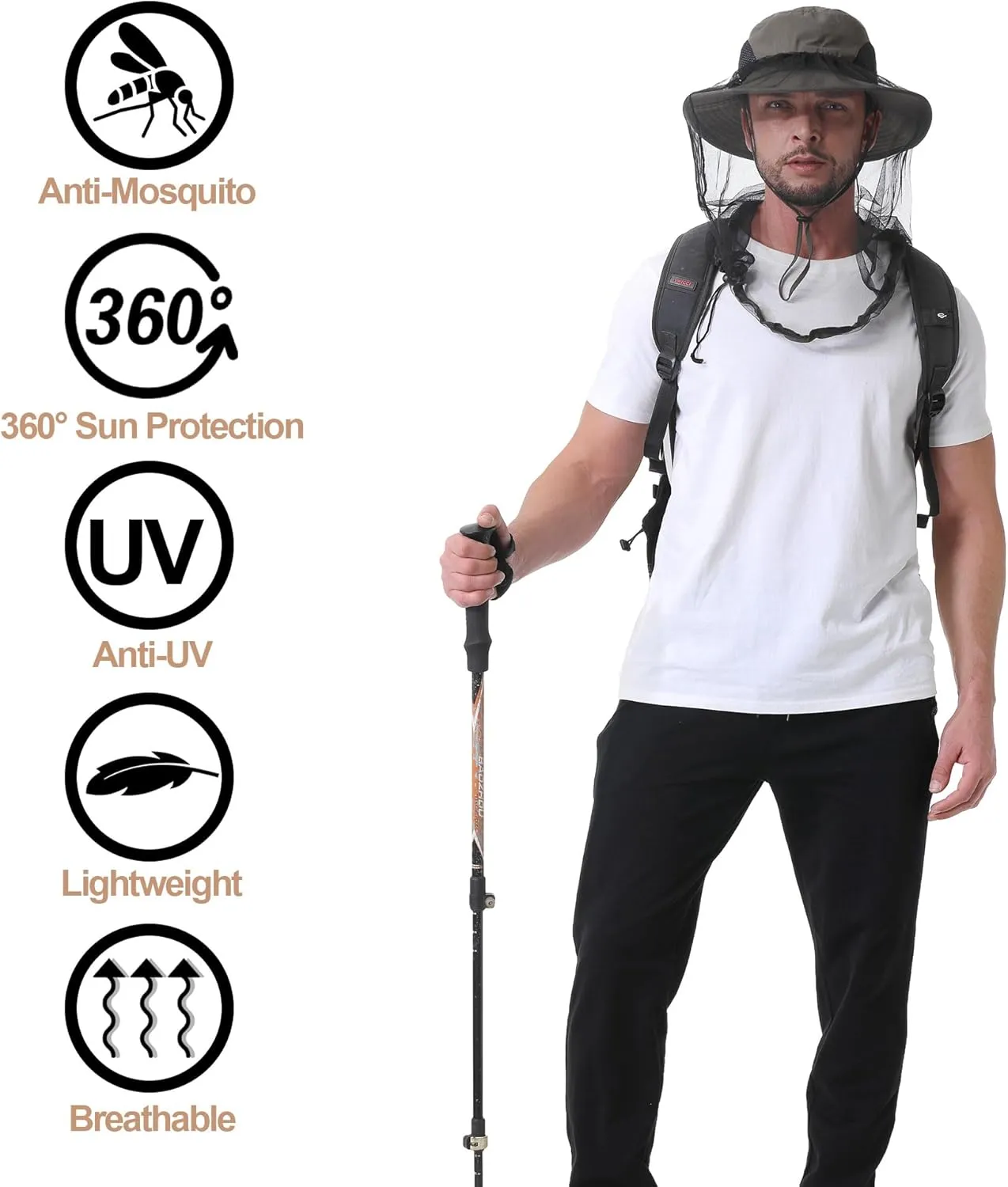 Mosquito Net Hat - Safari Sun Visor Hat with Removable Bug Net for Outdoor Men and Women