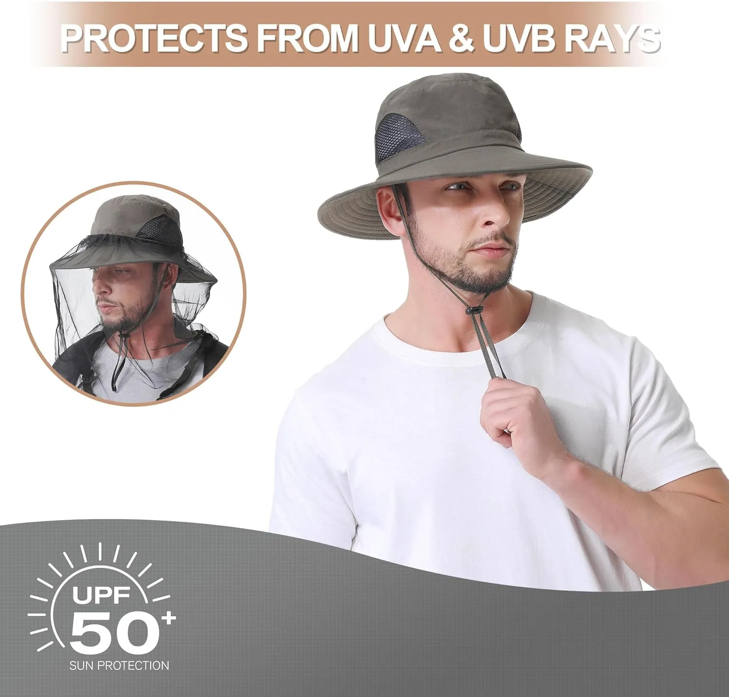 Mosquito Net Hat - Safari Sun Visor Hat with Removable Bug Net for Outdoor Men and Women