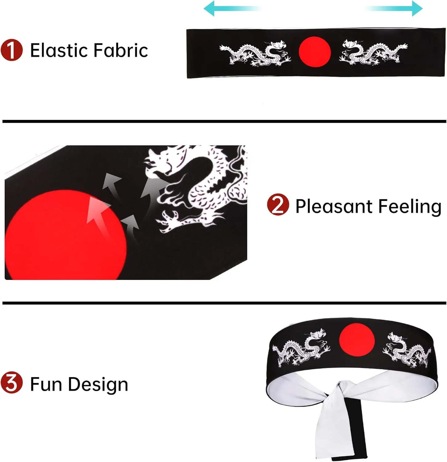Reversible Warrior Headband, Bushido Hachimaki for Karate, Halloween, Sushi