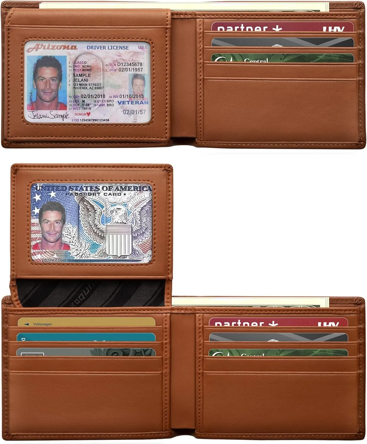 RUNBOX Genuine Leather Wallet for Men, Mens Wallet Bifold Rfid Blocking with 2 ID Windows, Card Holder Wallet with Gift Box