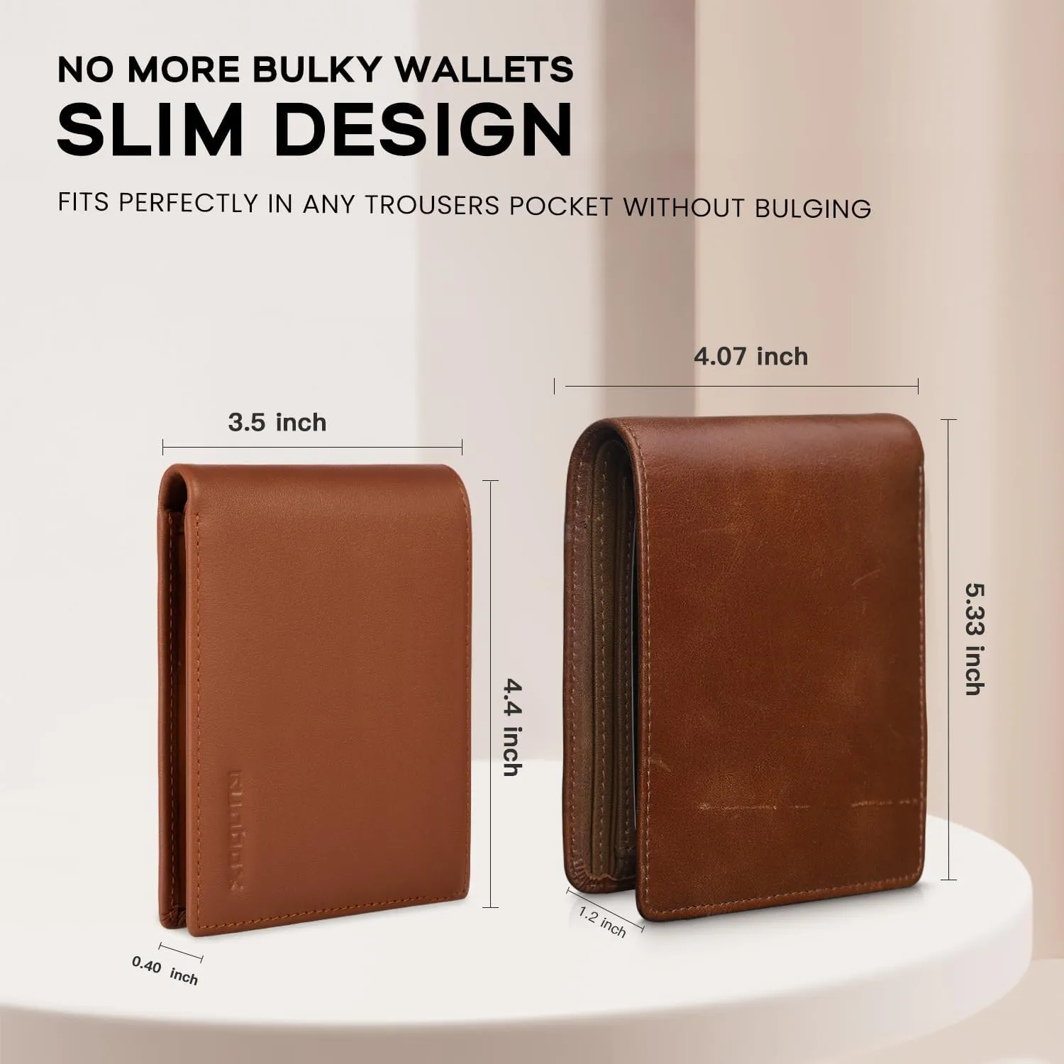 RUNBOX Genuine Leather Wallet for Men, Mens Wallet Bifold Rfid Blocking with 2 ID Windows, Card Holder Wallet with Gift Box