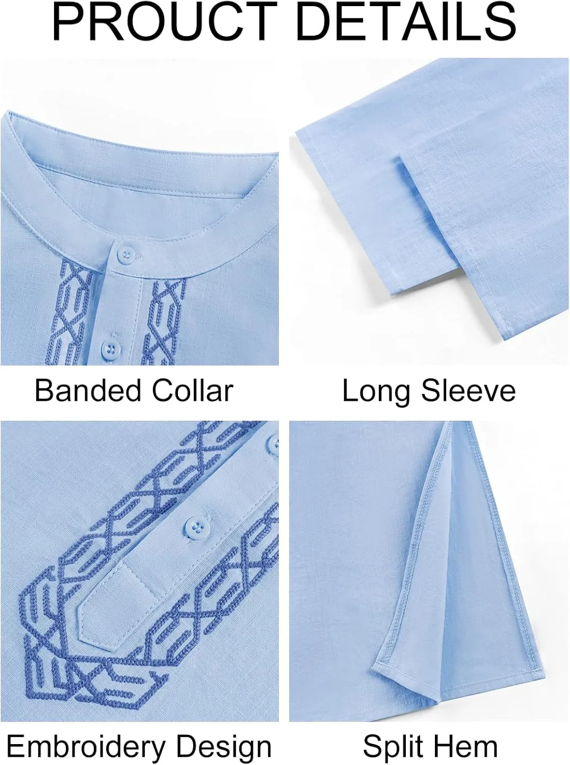 Runcati Mens Kaftan Thobe Button Down Casual Henley Shirts Long Sleeve Robe Cotton Linen Muslim Gown Shirt