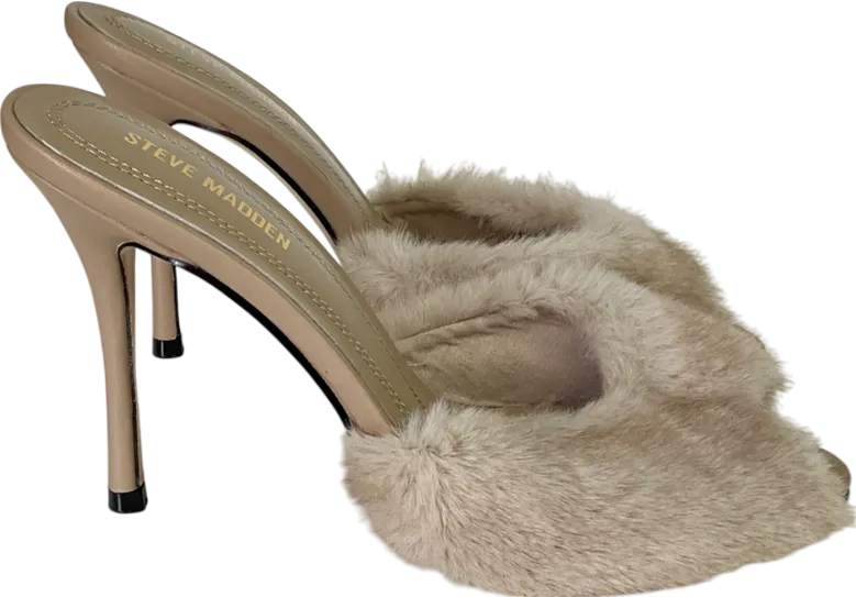 STEVE MADDEN Beige Priya-f Tan Faux Fur Upper Heels UK 5 EU 38 👠