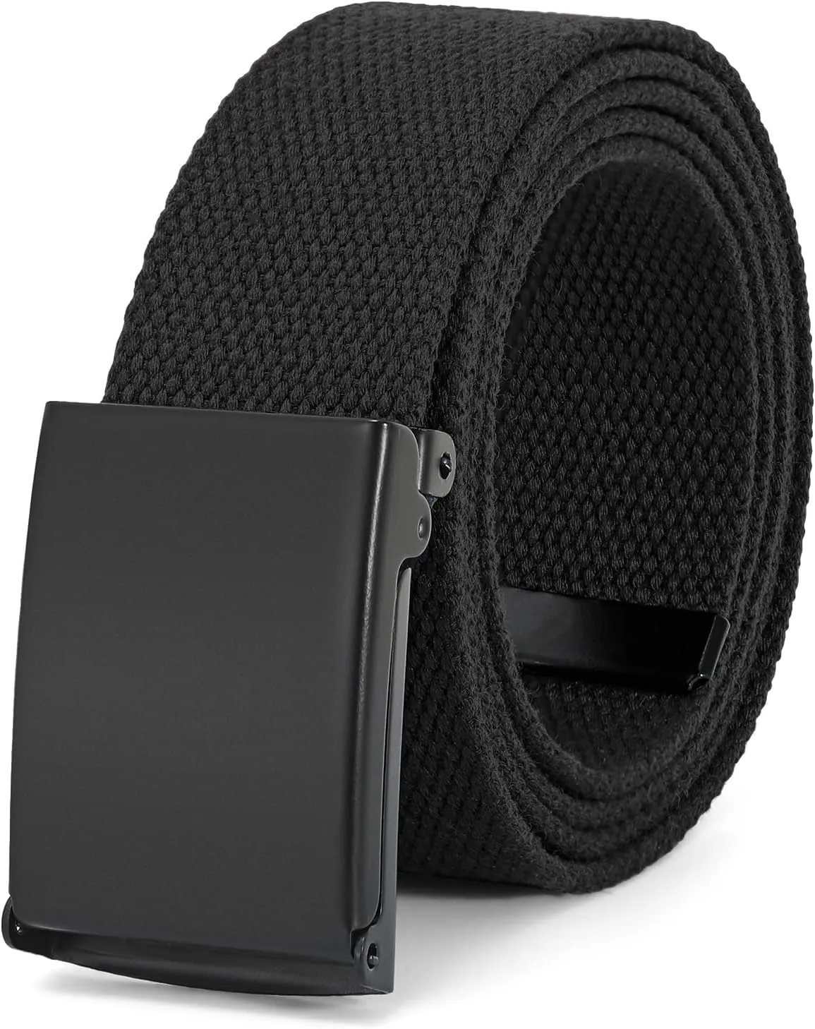 WHIPPY Canvas Web Belt Flip-Top Solid Black Military Buckle Fully Adjustable Mens Webbing Belts Cut To Fit