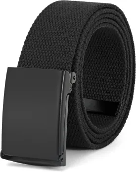 WHIPPY Canvas Web Belt Flip-Top Solid Black Military Buckle Fully Adjustable Mens Webbing Belts Cut To Fit